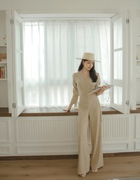 Lapel Overlap Belted Jumpsuit