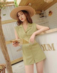 Lapel Buttoned Hollow Back Playsuit