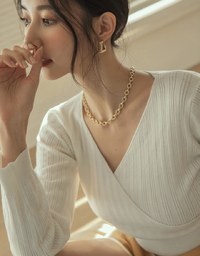 Crossover V Neck Crop Knit Top