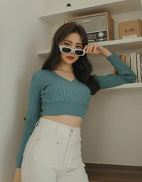 Crossover V Neck Crop Knit Top