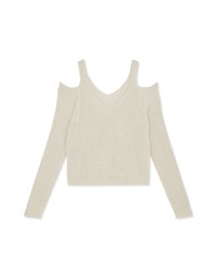V Neck Cut Shoulder Sheer Knit Top