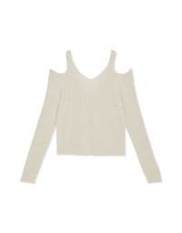 V Neck Cut Shoulder Sheer Knit Top