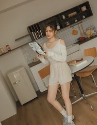 V Neck Cut Shoulder Sheer Knit Top