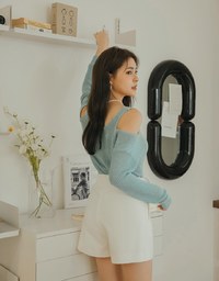 V Neck Cut Shoulder Sheer Knit Top