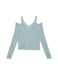 V Neck Cut Shoulder Sheer Knit Top