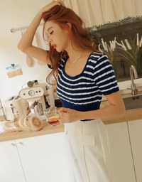 Striped Cinched Waist Knit Top