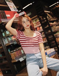 Striped Cinched Waist Knit Top
