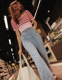 Striped Cinched Waist Knit Top