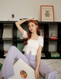 Buttoned Textured Slit Crop Top
