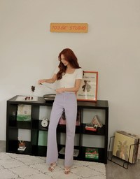 Buttoned Textured Slit Crop Top