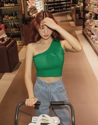 One Shoulder Knit Top (With Padding)