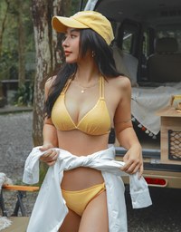 【MIKA Collaboration】 Wrinkled Woven Side Strap Bikini Bottom