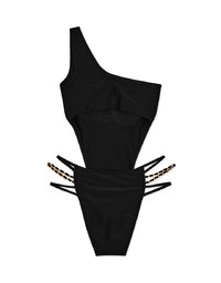 【EXTRA BODICE LENGTH 】One-Shoulder High-Slit One-Piece Swimsuit Push Up Bra Padded