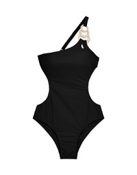 2Way One-Shoulder Rhinestone One-Piece Swimsuit