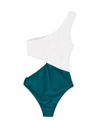 【PUSH UP 】 One-shoulder Color Block One-piece Swimsuit Bra Padded