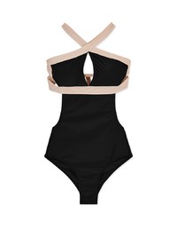 【I am CIRCLE】Collab- Color Block Cross Strap One-Piece Swimsuit Push Up Bra Padded