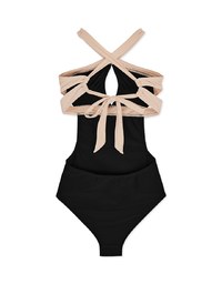 【I am CIRCLE】Collab- Color Block Cross Strap One-Piece Swimsuit Push Up Bra Padded