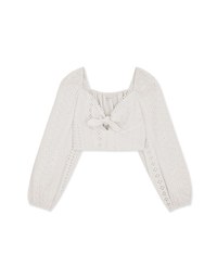 Lace Square Neck Puffed Sleeves Crop Top