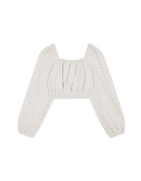 Lace Square Neck Puffed Sleeves Crop Top