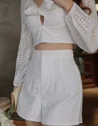 Lace Square Neck Puffed Sleeves Crop Top