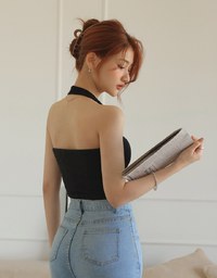 Halter Knit Low Back Vest Bra Top