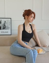 Halter Knit Low Back Vest Bra Top