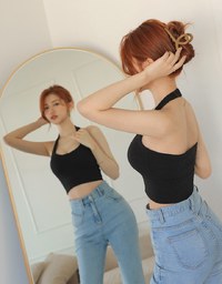 Halter Knit Low Back Vest Bra Top