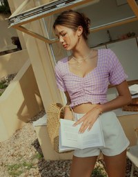 Sweetheart Neck Ruffled Hem Crop Top