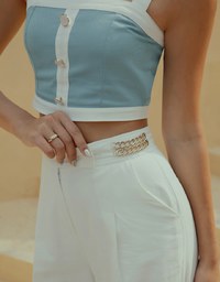 Trimmed Bead Button Crop Tank Top