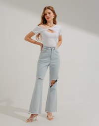 Fake Two-Piece Twisted Design Knit Top