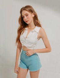Lapel Knot Blouse Shirt Top