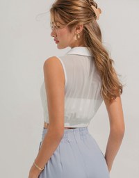 Open Collar Sheer Chiffon Vest (With Padding)