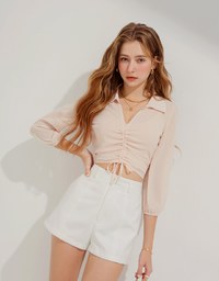 Two-Piece Sheer Drawstring Cropped Shirt