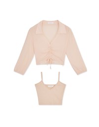 Two-Piece Sheer Drawstring Cropped Shirt