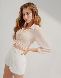 Two-Piece Sheer Drawstring Cropped Shirt