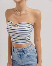 Striped Knotted Bra Padded Tube Top (With Padding)