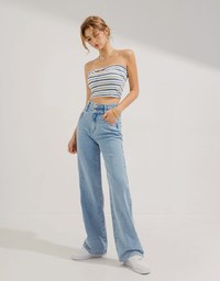 Striped Knotted Bra Padded Tube Top (With Padding)