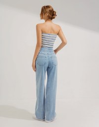 Striped Knotted Bra Padded Tube Top (With Padding)