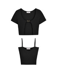 Two-Piece Gold Button Knit Crop Top (With Padding)