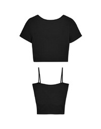Two-Piece Gold Button Knit Crop Top (With Padding)