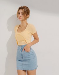 Two-Piece Gold Button Knit Crop Top (With Padding)