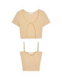 Two-Piece Gold Button Knit Crop Top (With Padding)