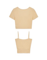 Two-Piece Gold Button Knit Crop Top (With Padding)
