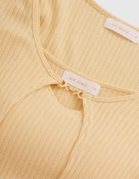 Two-Piece Gold Button Knit Crop Top (With Padding)