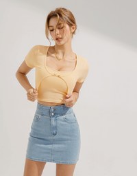 Two-Piece Gold Button Knit Crop Top (With Padding)
