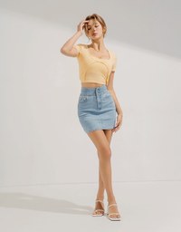 Two-Piece Gold Button Knit Crop Top (With Padding)