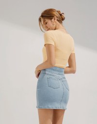 Two-Piece Gold Button Knit Crop Top (With Padding)