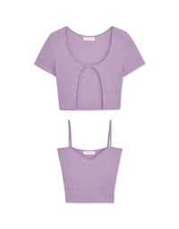 Two-Piece Gold Button Knit Crop Top (With Padding)