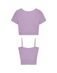Two-Piece Gold Button Knit Crop Top (With Padding)