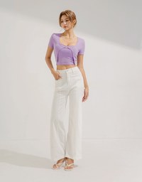 Two-Piece Gold Button Knit Crop Top (With Padding)